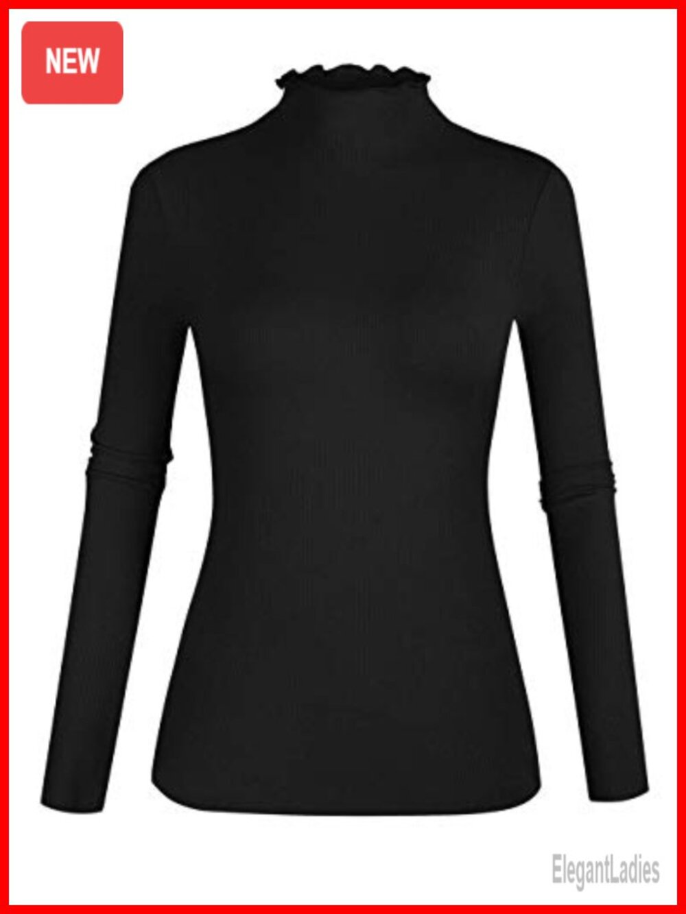 Lettuce Trim Mock Neck Long Sleeve Ribbed Knit Tee Shirt Top